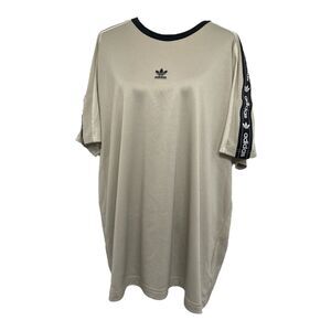 Adidas Originals Shirt Mens XXL Beige Tape Logo Crewneck Short Sleeve